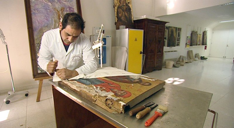 Restaurierwerkstäötten Kykkos Research Center, Nikosia. – Bild: ZDF und ORF
