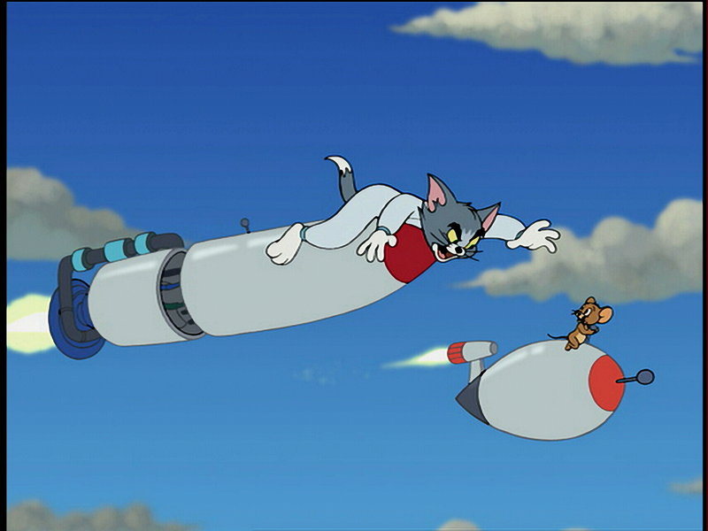 Tom und Jerry (re.) verursachen ein riesen Chaos, in dessen Folge sie in einer Rakete landen und in Richtung Mars geschossen werden. – Bild: Turner Tom und Jerry (re.) verursachen ein riesen Chaos, in dessen Folge sie in einer Rakete landen und in Richtung Mars geschossen werden. – Bild: Turner