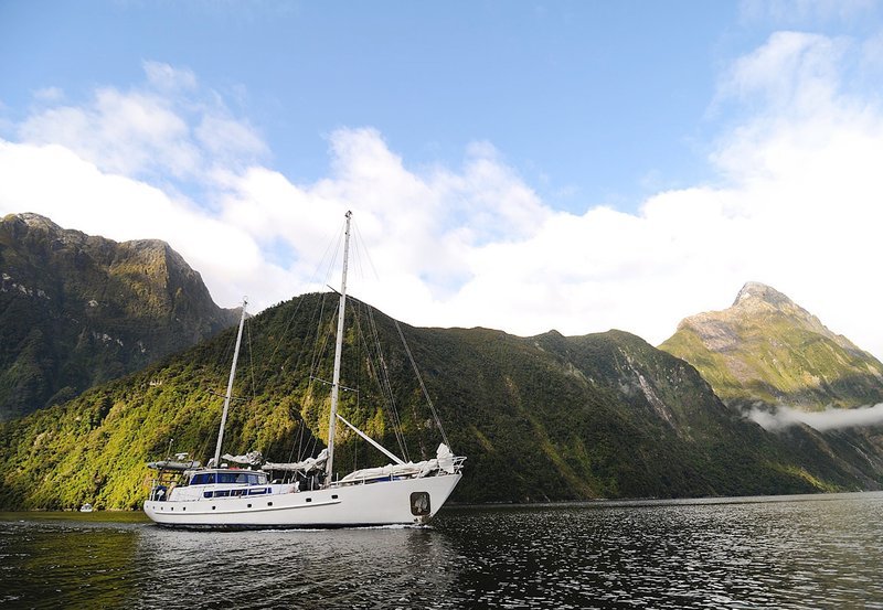 Segelschiff auf dem Fjord Milford Sound. – Bild: PHOENIX/​NDR/​Frank Walbaum