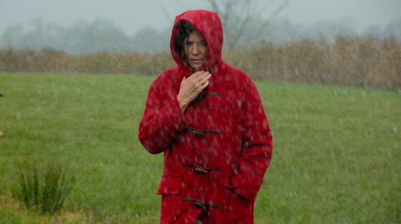 Hanne (Iris Berben) marschiert durch ein Unwetter. – Bild: NDR/​Volker Roloff