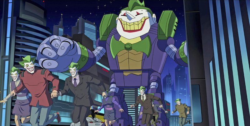 Überall nur der Joker: Was hat es mit der riesigen Jokerfigur, umringt von weiteren Jokern, nur auf sich? – Bild: Warner Bros. Animation