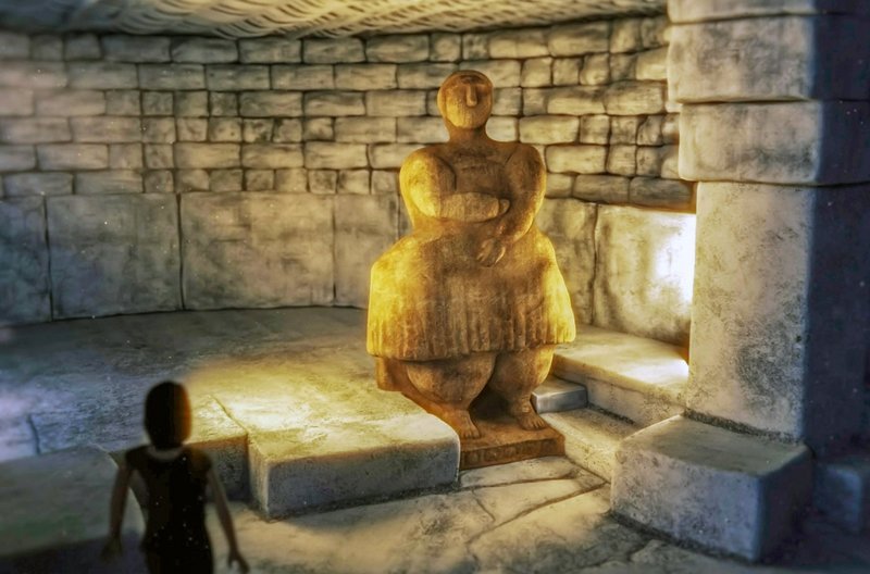 Rekonstruktion der Magna Mater, einer antiken Göttin, in der Tempelanlage auf Malta. Fast drei Meter hoch könnte sie gewesen sein. – Bild: Phoenix