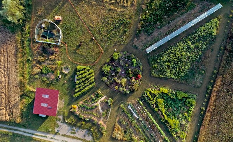 Luftaufnahme des Gartens der Initiative „SaatgutBildung“ in Salem. – Bild: SWR/​Eikon Media GmbH/​Steffen Bohnert
