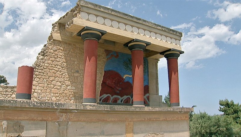 Säulen am Nordeingang des Königspalastes von Knossos auf Kreta. – Bild: HR Säulen am Nordeingang des Königspalastes von Knossos auf Kreta. – Bild: HR