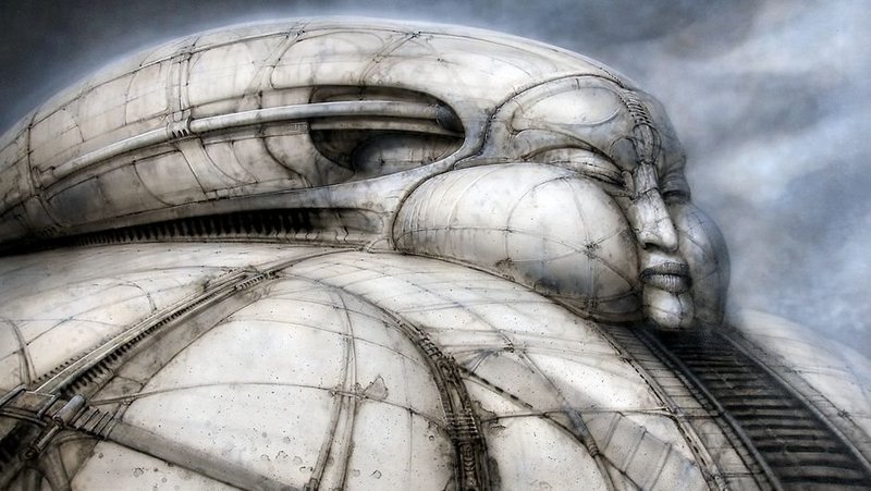 Der Schweizer Künstler Hans Rudolf „HR“ Giger schuf diesen Entwurf eines futuristischen Zuges für das nie realisierte Filmprojekt „Dune“. – Bild: ART