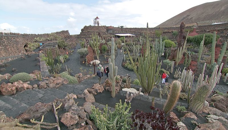 Blick auf den Kaktusgarten von César Manrique. Der spanische Maler, Architekt, Bildhauer und Umweltschützer hat das Bild der Vulkaninsel Lanzarote entscheidend geprägt. – Bild: HR