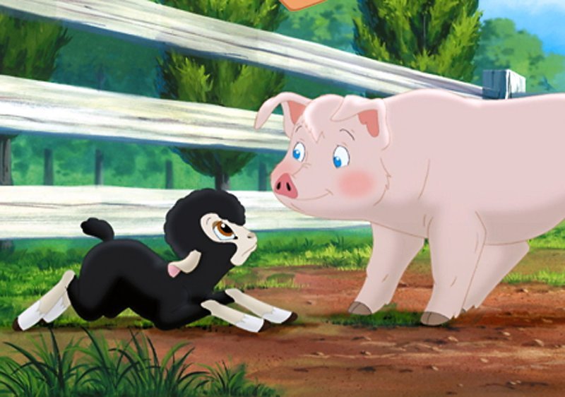 Schweinchen Wilbur hat eine neue Freundin: das Lämmchen Cardigan. Sie ist gerade erst auf die Farm gekommen und soll schon wieder verkauft werden. Wilbur will das verhindern. – Bild: SUPER RTL
