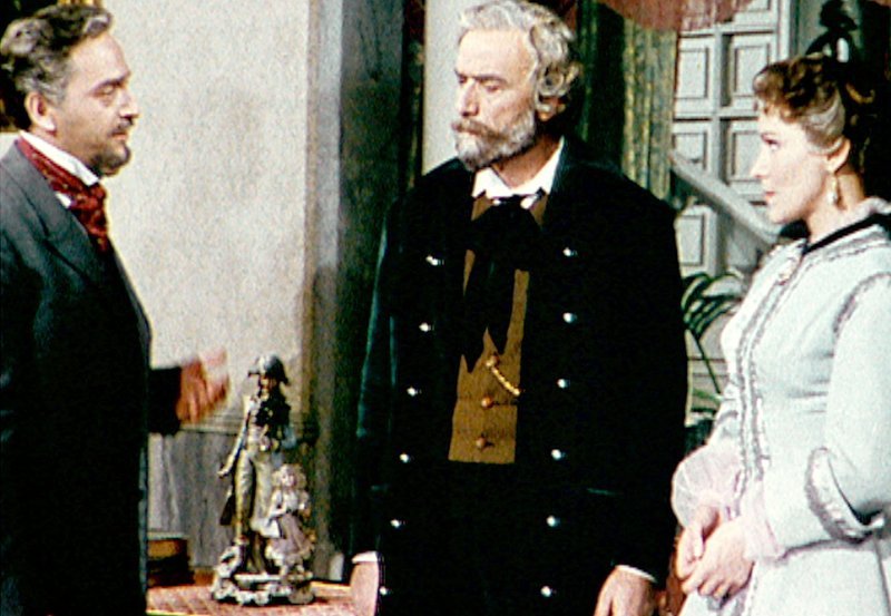 Giulio Ricordi (Andrea Checchi) überzeugt Giuseppe Verdi (Fosco Giachetti, Mitte), Shakespeares „Othello“ zu vertonen. – Bild: MDR/​Liz.büro Berlin