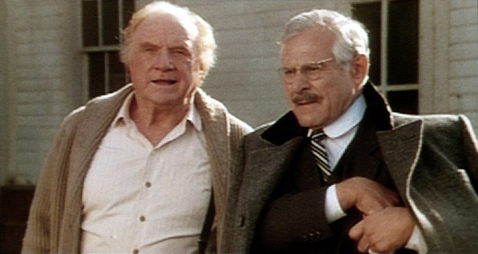 Moravia (Jack Warden, l.) und Bruno Hansen (Sam Wanamaker, r.) machen sich große Sorgen um Edgar und Tillie, die mit dem Flugzeug in der Wildnis abgestürzt sind… – Bild: Tele 5