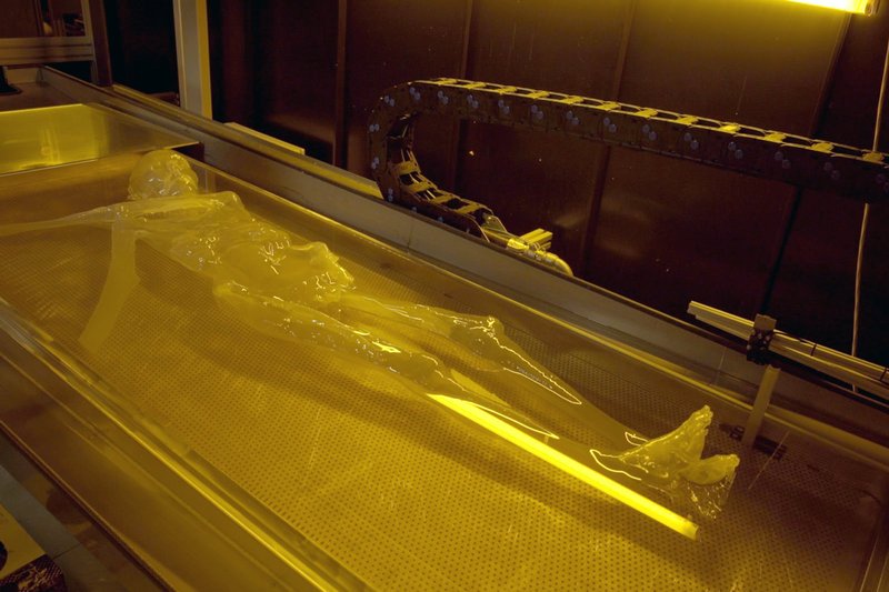 Der amerikanische Paläokünstler Gary Staab hat mit Hilfe computertomographischer Aufnahmen und einem 3D-Drucker ein 1:1-Modell der Mumie angefertigt. – Bild: ARTE France /​ © WGBH
