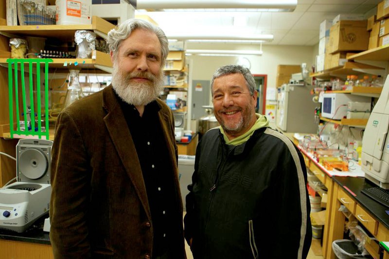 Der französische Designer Philippe Starck (re.) und Georges Church (li.), Genforscher an der Harvard Medical School – Bild: ARTE France /​ © Gael Leiblang