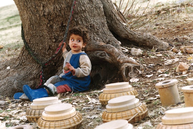 WDR Fernsehen SCHILDKRÖTEN KÖNNEN FLIEGEN (Lakposchtha ham parwaz mikonand), Spielfilm, Iran/​Irak 2005, Buch und Regie Bahman Ghobadi, am Donnerstag (21.03.13) um 23:15 Uhr. Der kleine Digah (Abdol Rahman Karim) sitzt inmitten von „Antipersonenminen“, die die Kinder auch „Schildkröten“ nennen. – Bild: WDR/​mîtosfilm