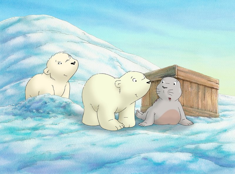 Auf dem Wachposten: Lars (Mitte), Greta und Robbi wollen in die Polarstation einsteigen. – Bild: WDR/​Cartoon-Film