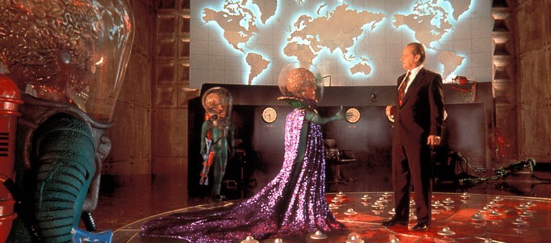 Präsident Dale (Jack Nicholson) vermasselt die diplomatische Kontaktaufnahme mit den Invasoren vom Mars. – Bild: Warner Bros. Pictures Lizenzbild frei Präsident Dale (Jack Nicholson) vermasselt die diplomatische Kontaktaufnahme mit den Invasoren vom Mars. – Bild: Warner Bros. Pictures Lizenzbild frei