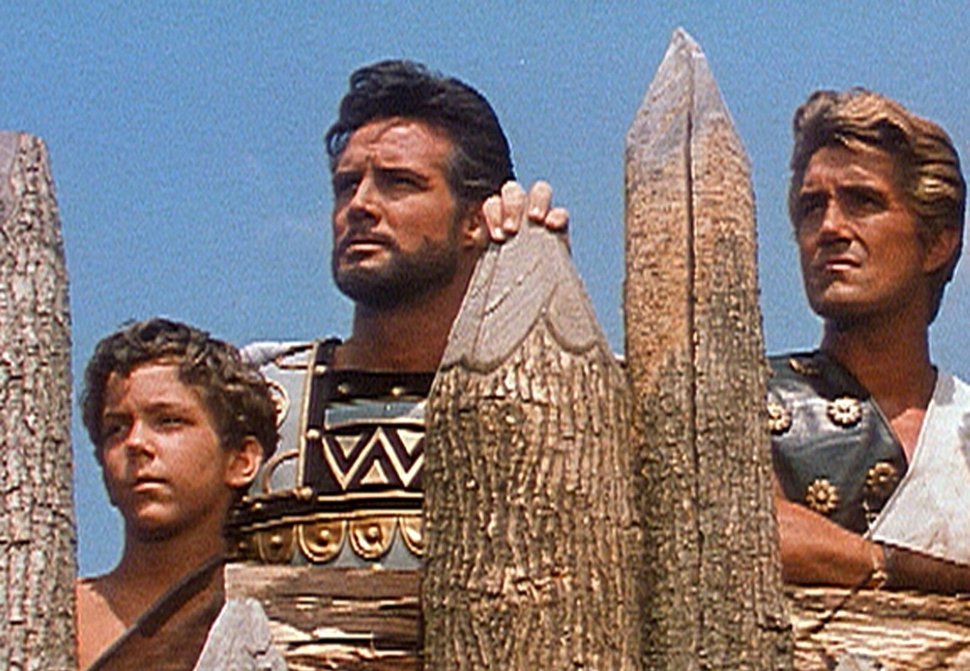 MDR Fernsehen ÄNEAS – HELD VON TROJA, „La leggenda di enea“, am Sonntag (30.01.11) um 06:30 Uhr. Äneas (Steve Reeves, Mitte) erwartet mit seinem kleinen Sohn Julus (Charles Band) und seinem treuen Gefolgsmann Euryalos (Giacomo Rossi Stuart) den Angriff des machthungrigen Rutuler-Königs. – Bild: MDR / Movieman