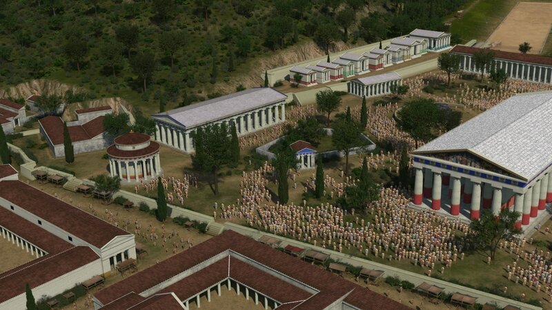 Die antike Stätte Olympia, wie sie Ende des 4. Jahrhunderts vor Christus ausgesehen haben könnte. – Bild: ZDF und Séquana média; Kalisté productions.