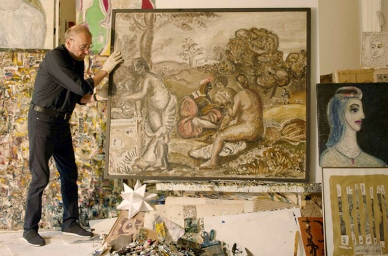 Jürgen Böttcher alias Strawalde mit seinem Gemälde NACH GIORGIONE (1954) – Bild: MDR/​LOOKSfilm/​Johannes Blume/​VG Bild-Kunst