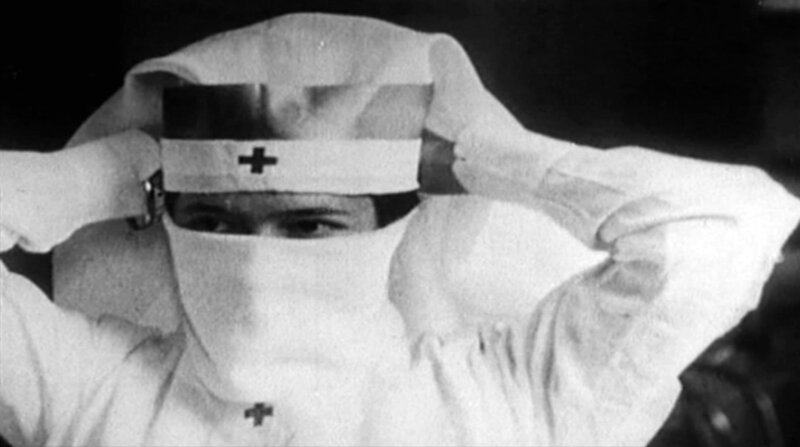 Eine Krankenschwester während der Spanischen Grippe Pandemie 1918/​19. Offenbar trug man auch damals schon Mundschutz. – Bild: ZDF und HR.