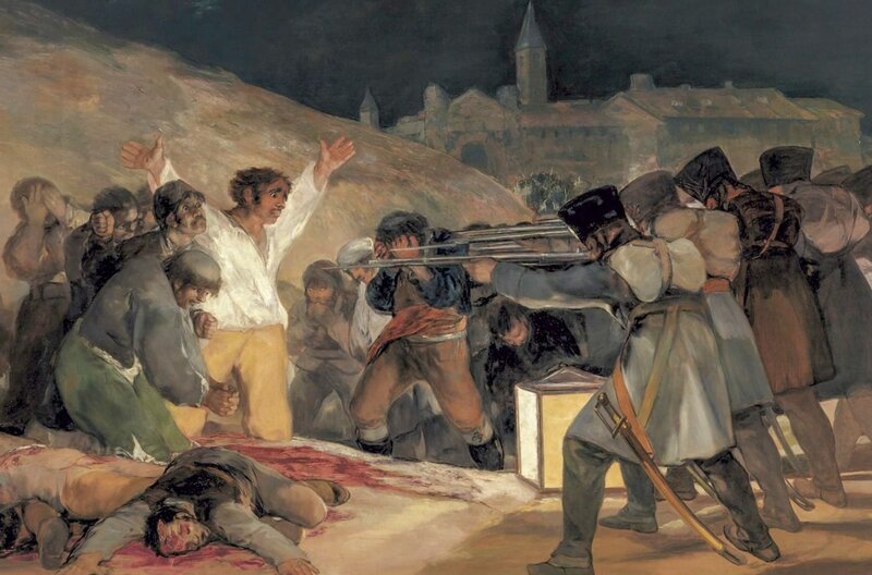 „El 3 de mayo en Madrid“ oder “Die Erschießung der Aufständischen“ von Francisco de Goya (1814) stellt die Vergeltung für die am Vortag getöteten französischen Soldaten dar (Gemälde „El 2 de mayo de 1808 en Madrid“, beide zu sehen im Museo del Prado).Zur ARTE-Sendung Francisco de Goya Der Schlaf der Vernunft â€žEl 3 de mayo en Madridâ€ś oder â€žDie Erschießung der Aufständischenâ€ś von Francisco de Goya (1814) stellt die Vergeltung für die am Vortag getöteten französischen Soldaten dar (Gemälde â€žEl 2 de mayo de 1808 en Madridâ€ś, beide zu sehen im Museo del Prado). © Lopezli Films Foto: ARTE France Honorarfreie Verwendung nur im Zusammenhang mit genannter Sendung und bei folgender Nennung „Bild: Sendeanstalt/​Copyright“. Andere Verwendungen nur nach vorheriger Absprache: ARTE-Bildredaktion, Silke Wölk Tel.: +33 3 90 14 22 25, E-Mail: bildredaktion@arte.tv – Bild: Lopezli Films /​ Â© Lopezli Films