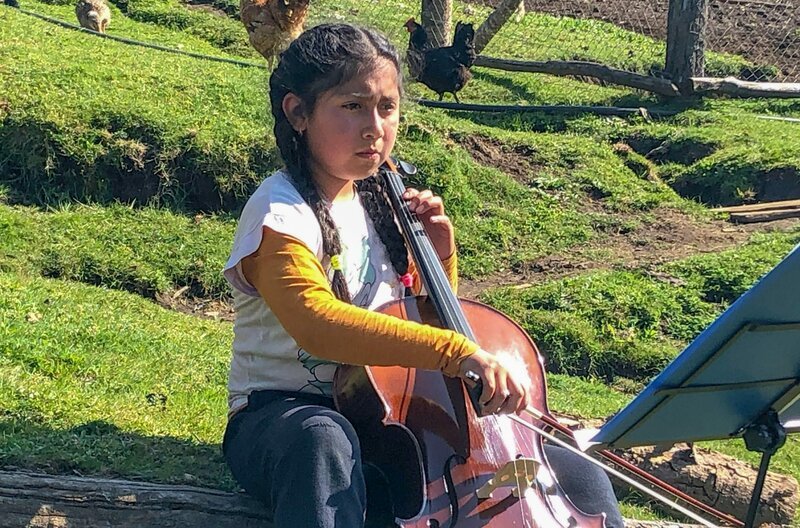 Antonella Nanculipe ist zehn Jahre alt und Cellistin im Musikprojekt Papageno. Sie gehört zum Urvolk der Mapuche und übt am liebsten mitten zwischen Hühnern und Gänsen. – Bild: SWR