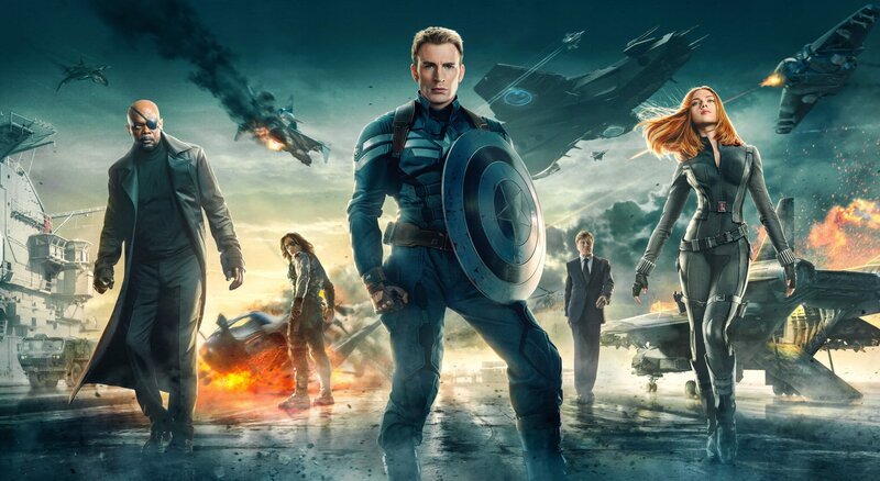 Samuel L. Jackson (Nick Fury), Sebastian Stan (Winter Soldier), Chris Evans (Steve Rogers /​ Captain America), Robert Redford (Alexander Pierce), Scarlett Johansson (Natasha Romanoff /​ Black Widow). – Bild: ORF