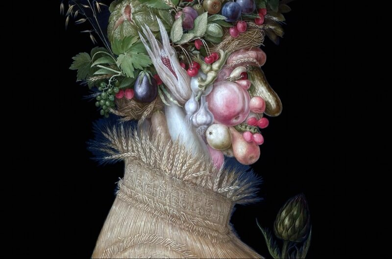 Die Nase eine Gurke, die Wange ein Apfel –  aus Gartenerzeugnissen, doch auch aus Büchern oder Waffen, hat der manieristische Maler Giuseppe Arcimboldo (ca. 1527–1593) menschliche Köpfe zusammengesetzt. – Bild: CPB Films