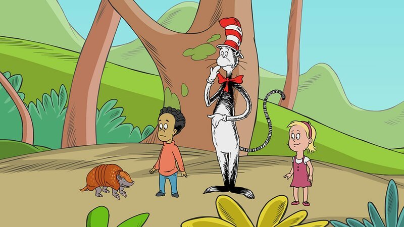 Das Dreibinden-Gürteltier Louis kann tolle Purzelbäume schlagen. Daneben Nick, der Kater mit Hut und Sally. – Bild: KiKA/​Collingwood O’Hare Prod./​Portfolio Entertain./​Random House Children E./​Treehouse TV