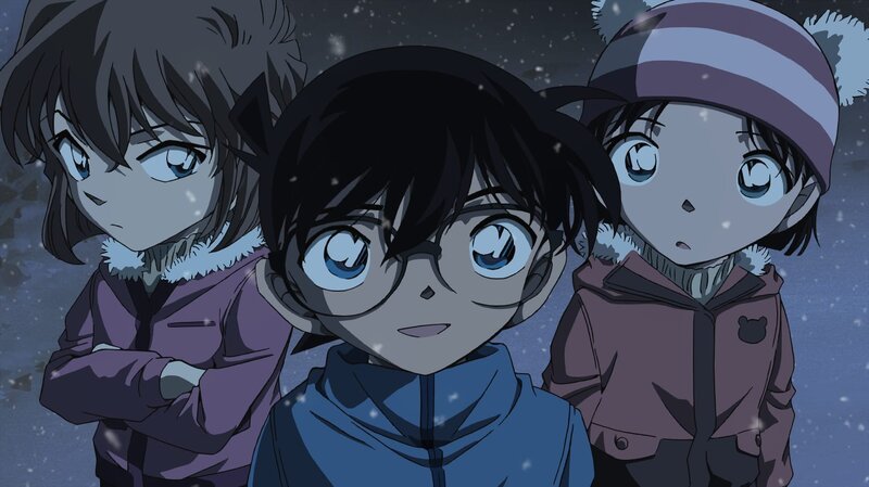 Während die Detective Boys das Schneefestival in Kitanosawa genießen, wird eine Leiche gefunden. Conan (M.) muss so schnell wie möglich herausfinden, wer der Mörder ist und worauf er es eigentlich abgesehen hat … – Bild: 2011 GOSHO AOYAMA/​DETECTIVE CONAN COMMITTEE All Rights Reserved. Lizenzbild frei