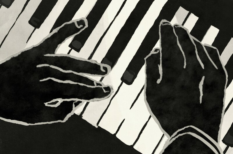 Thelonious Monk revolutionierte mit seinem Klavierspiel den New Yorker Jazz der 50er Jahre. (Zeichnung von Nicolas Debray) – Bild: CFRT/​A_BAHN/​ARTE 2021 /​ © CFRT/​A_BAHN/​ARTE 2021