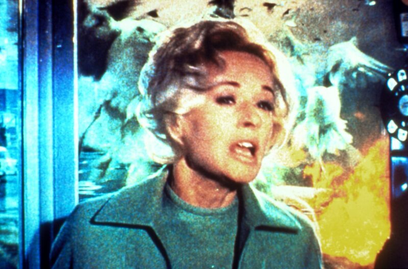 Mit der Ankunft Melanies (Tippi Hedren) in dem beschaulichen Küstenort „Bodega Bay“ beginnt eine Reihe mysteriöser Ereignisse – sie wird von Vögeln attackiert und flüchtet sich in eine Telefonzelle ,,, – Bild: 2000 Universal Studios Lizenzbild frei