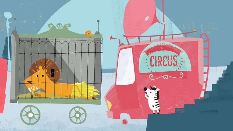 Der Löwendompteur hat sich als Löwe verkleidet und Zebramädchen Zibilla wundert sich. – Bild: KiKA/Nadasdy Film Sarl Der Löwendompteur hat sich als Löwe verkleidet und Zebramädchen Zibilla wundert sich. – Bild: KiKA/Nadasdy Film Sarl