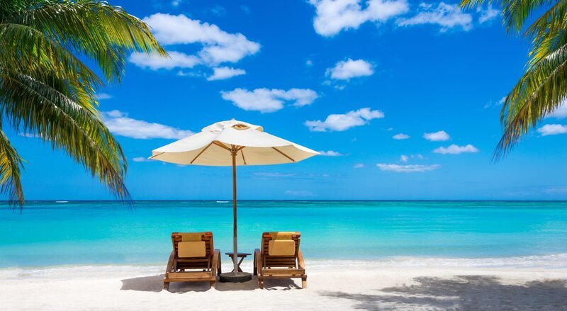 deckchairs, white sand and palms, sun, very beautiful nature – Bild: RTL