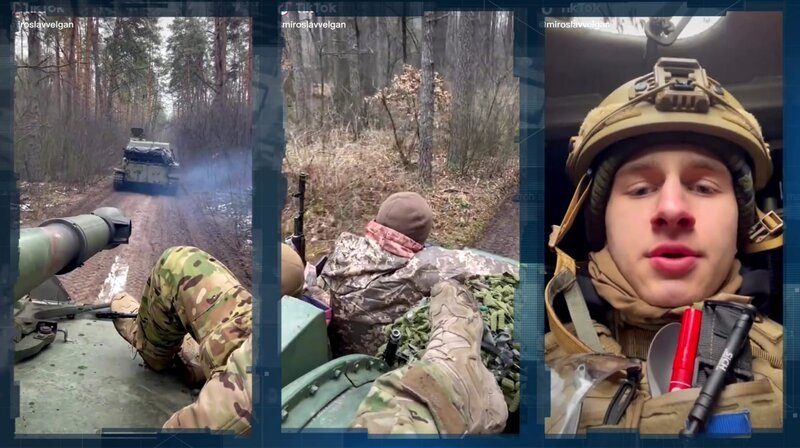 Der ukrainische Soldat Miroslav Velgan berichtet auf der Social Media-Plattform TikTok von der Front. – Bild: WDR/​Miroslav Velgan