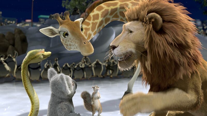 (Left to right) Larry the Anaconda, Nigel the Koala, Bridget the Giraffe, Samson the Lion. – Bild: Disney