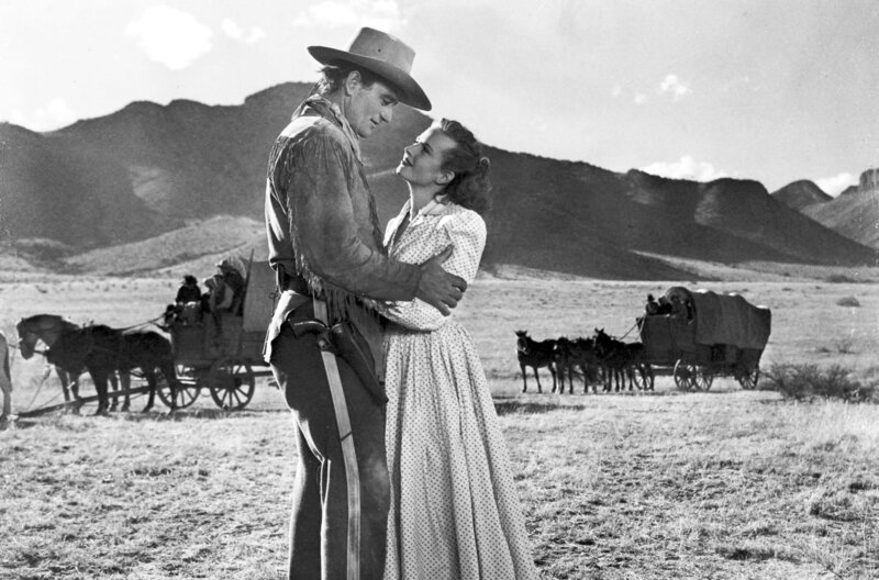 Panik am roten Fluss – Bild: 2023 Metro-Goldwyn-Mayer Studios Inc./​All rights reserved /​ Dunson (John Wayne) lässt seine Geliebte Fen (Coleen Gray) zurück, um nach Texas zu gehen.