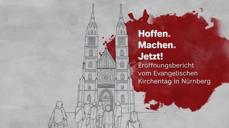 Unter der Losung „Jetzt ist die Zeit“ treffen sich Christinnen und Christen vom 7.-11. Juni in Nürnberg zum 38. Deutschen Evangelischen Kirchentag. – Bild: ZDF und Josephine Gudakow (Grafik)./​Josephine Gudakow (Grafik)