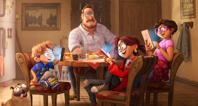L-R: Aaron (Michael Rianda), Rick (Danny McBride), Katie (Abbi Jacobson) und Linda (Maya Rudolph) – Bild: 2021 Sony Pictures Animation Inc. and One Cool Animation Limited. All Rights Reserved. Lizenzbild frei