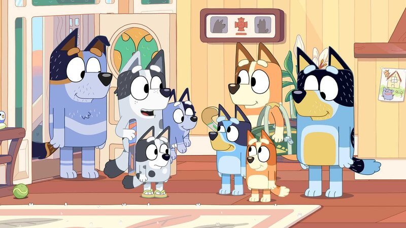 L-R: Uncle Stripe, Aunt Trixie, Muffin, Socks, Bluey, Chilli, Bingo, Bandit – Bild: 2013 The Walt Disney Company Germany