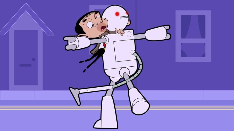 Durch das Drücken des Turbo-Knopfs gerät der Roboter vollkommen außer Kontrolle. Mr. Bean muss ihn nun aufhalten, bevor noch mehr Chaos entsteht. – Bild: Boomerang (DE) /​ Tiger Aspect Productions 2014 Ltd