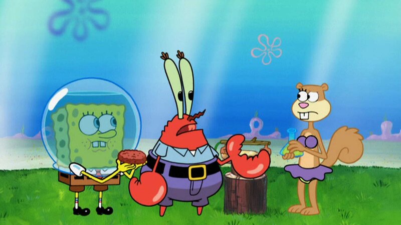 L-R: SpongeBob, Mr. Krabs, Sandy – Bild: ViacomCBS
