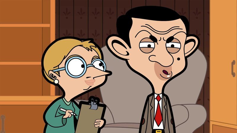 L-R: Irma Gobb (voiced by Matilda Ziegler) , Mr. Bean (voiced by Rowan Atkinson) – Bild: Boomerang (DE) /​ Tiger Aspect Productions 2014 Ltd