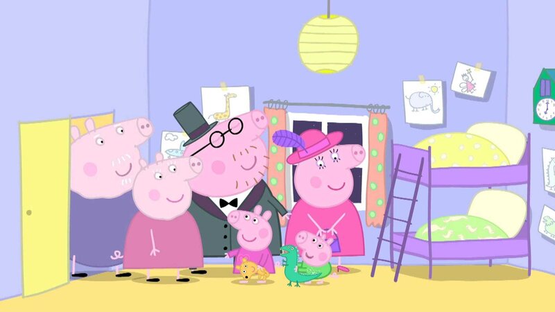 v.li.: Grandpa Pig, Granny Pig, Daddy Pig, Peppa Pig, George Pig, Mummy Pig – Bild: Paramount