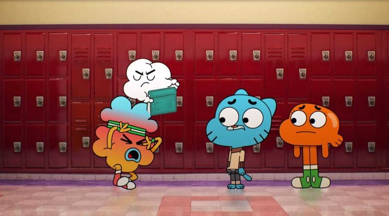 l-r: Tobias Wilson, Masami Yoshida, Gumball, Darwin – Bild: TM & (C) 2015 CARTOON NETWORK. A TIME WARNER COMPANY. ALL RIGHTS RESERVED.