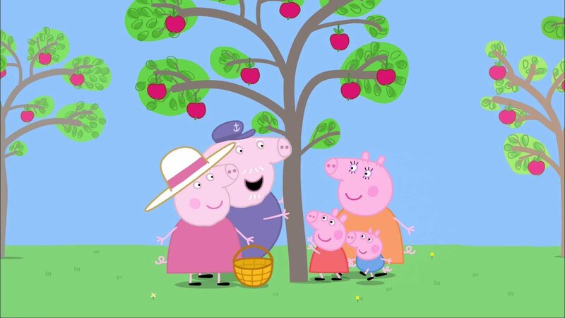 L-R: Granny Pig, Grandpa Pig, Peppa Pig, Mummy Pig, George Pig – Bild: Paramount