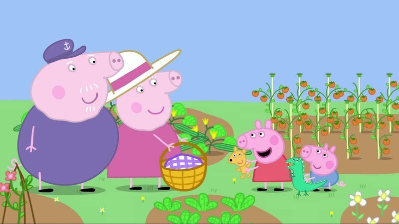 L-R: Grandpa Pig, Granny Pig, Peppa Pig, George Pig – Bild: Paramount