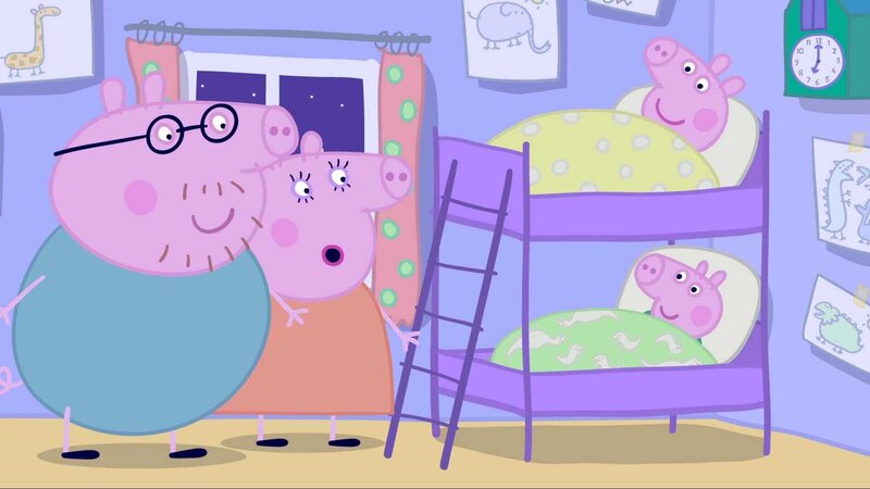 Daddy Pig (l.), Mummy Pig (2.v.l.), Peppa Pig (oben r.), George Pig (unten, r.) – Bild: Paramount