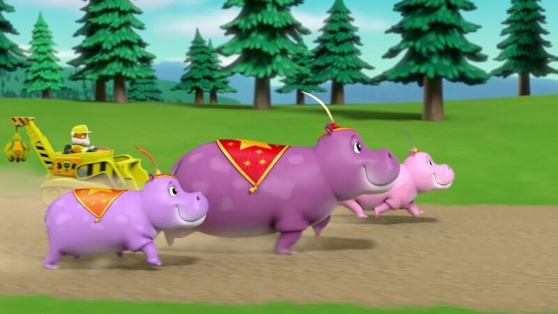 Rubble (l.), Baby hippos, Daisy (2.v.r.) – Bild: ANNÉE Spin Master PAW Productions Inc. All Rights Reserved. Rubble (l.), Baby hippos, Daisy (2.v.r.) – Bild: ANNÉE Spin Master PAW Productions Inc. All Rights Reserved.