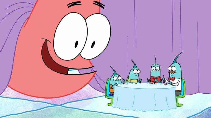 Patrick (l.), Teensy Tom (2.v.l.), Mommy Dartfish (2.v.r.), Daddy Dartfish (r.) – Bild: Nicktoons UK