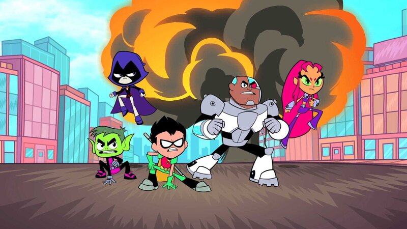 L-R: Beast Boy, Raven, Robin, Cyborg, Starfire – Bild: Warner Bros
