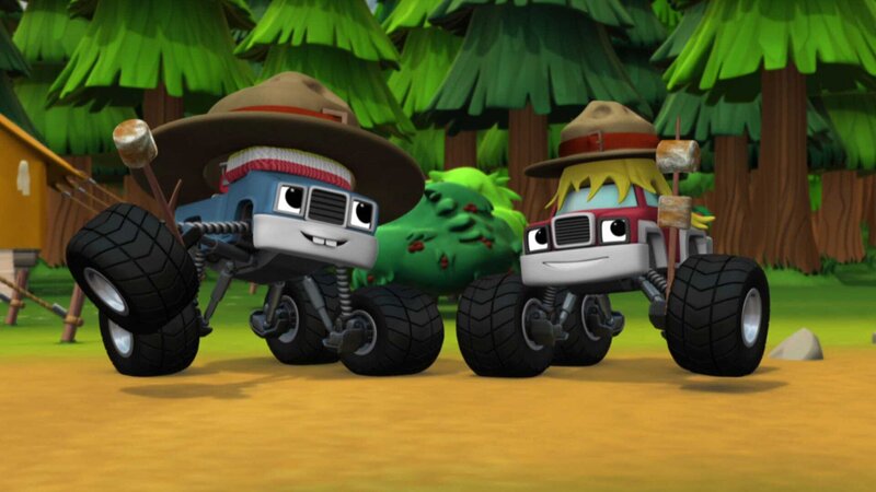 Im Pfadfindercamp findet ein großer Wettbewerb statt, bei dem sich die Truck-Rangers drei tolle Abzeichen verdienen können (l-r: Gus, Joe) – Bild: ViacomCBS